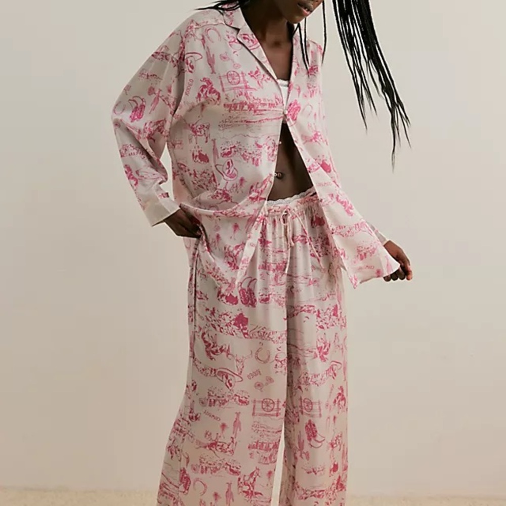 Free People Dreamy Days Pajama Set  Pink and Cream Pajama Set
